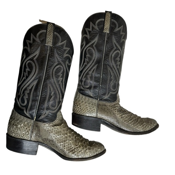 J Chisholm Snakeskin Leather Python Cowboy Boots Men's Sz 10 EE Leather Lined - Picture 13 of 16